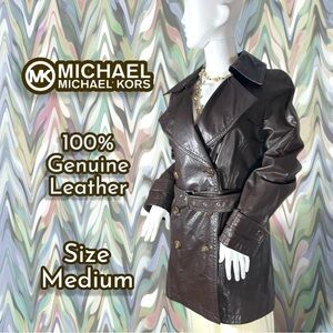 Michael Michael Kors Women's Brown Leather Trench Coat Size Medium
